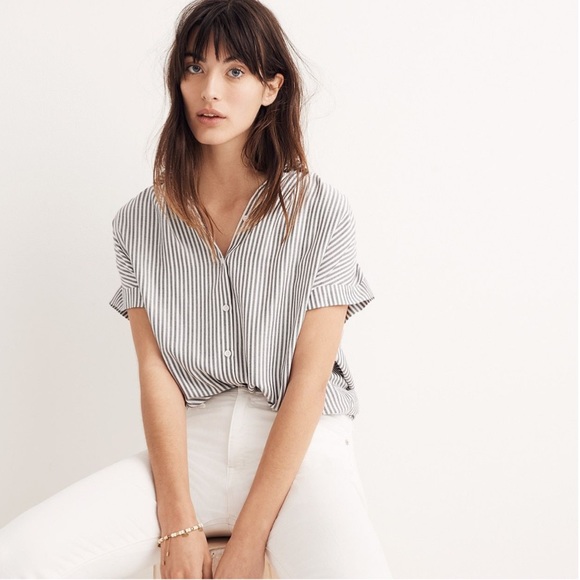 Madewell Courier Button-Back Shirt in Stripe Mix - Picture 2 of 12